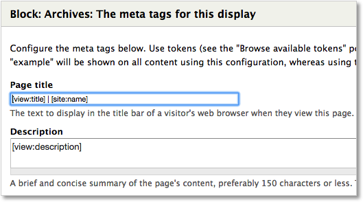 Drupal Metatag module Views defaults